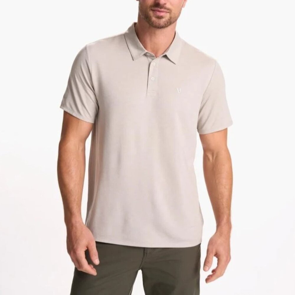Vuori Knit Twill Performance Polo in Beige Tan Heather Size Large Golf Shirt